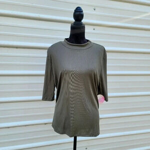 NWT Full Circle Trends Womens Green Short Sleeve Mock Neck Stretch Ribbed Top 2X